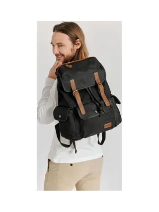 BILL - Sac à dos en cuir véritable et toile enduite - Bleu 33