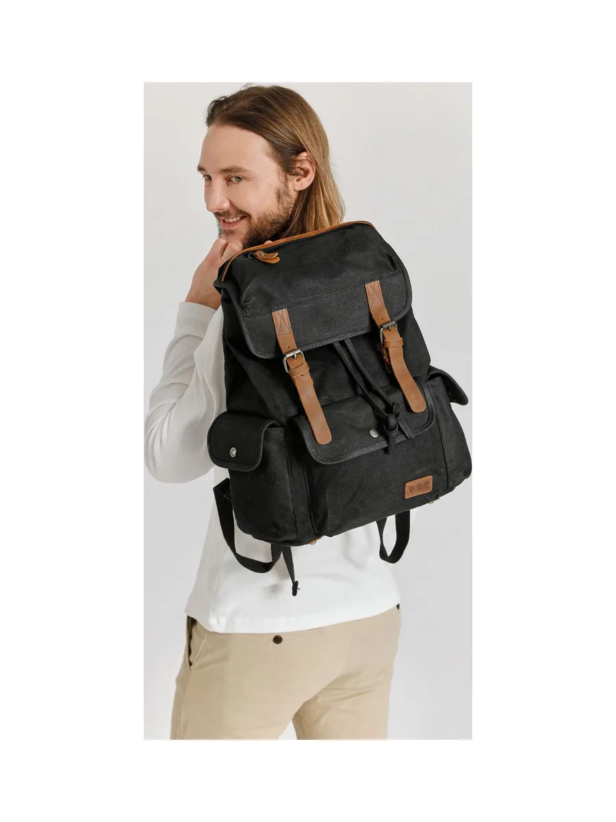 BILL - Sac à dos en cuir véritable et toile enduite - Bleu 66
