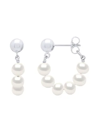 Boucles d'Oreilles Pendantes Véritables Perles d'Eau Douce Semi-6-7 mm — Argent 925 Millièmes Rhodié 1
