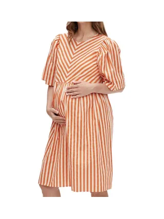 Robe Beige/Orange Femme Mamalicious Felicity 1