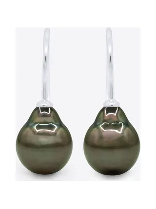 Boucles d'Oreilles Véritables Perles de Tahiti Poires 8-9 mm — Or Blanc 375 Millièmes 1