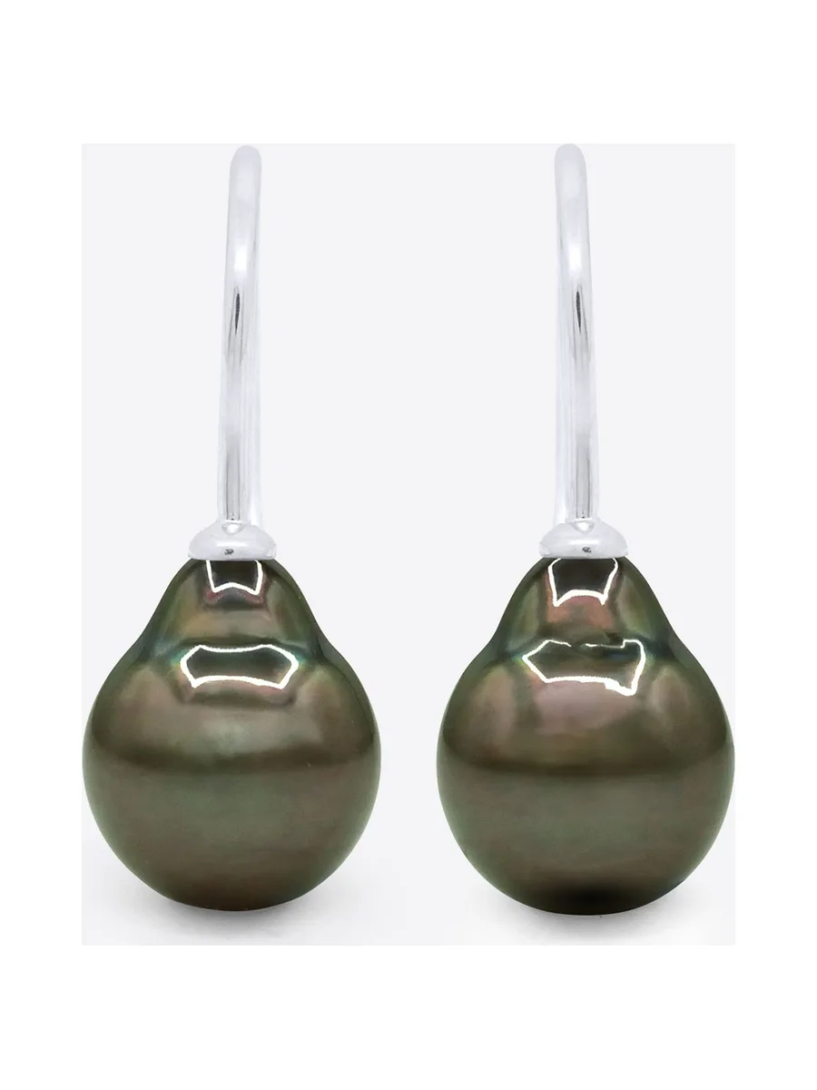 Boucles d'Oreilles Véritables Perles de Tahiti Poires 8-9 mm — Or Blanc 375 Millièmes 1