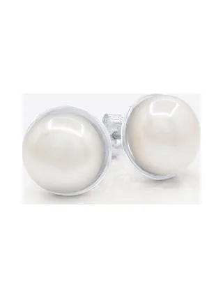 Boucles d'Oreilles Véritables Perles d'Eau Douce Bouton 10-11 mm — Or Blanc 375 Millièmes 1