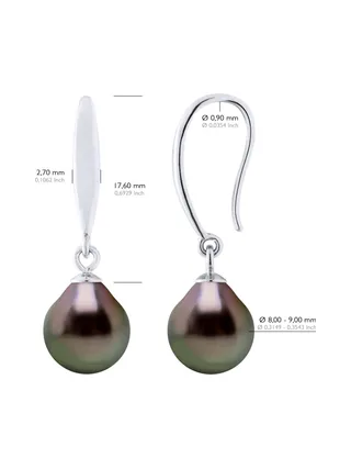 Boucles d'Oreilles Véritables Perles de Tahiti Poires 8-9 mm — Argent 925 Millièmes 2