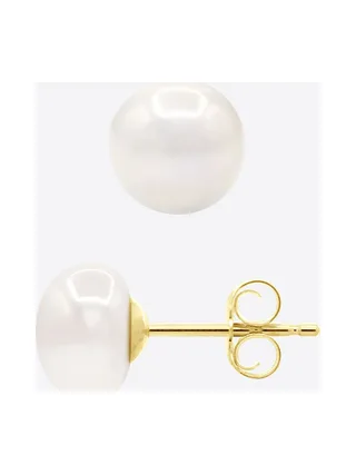 Boucles d'Oreilles Véritables Perles d'Eau Douce Bouton 7-8 mm — Or Jaune 375 Millièmes 5