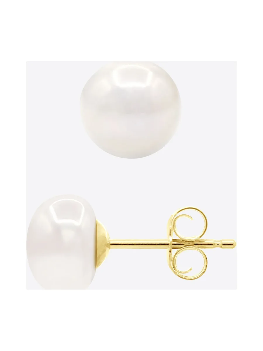 Boucles d'Oreilles Véritables Perles d'Eau Douce Bouton 7-8 mm — Or Jaune 375 Millièmes 5