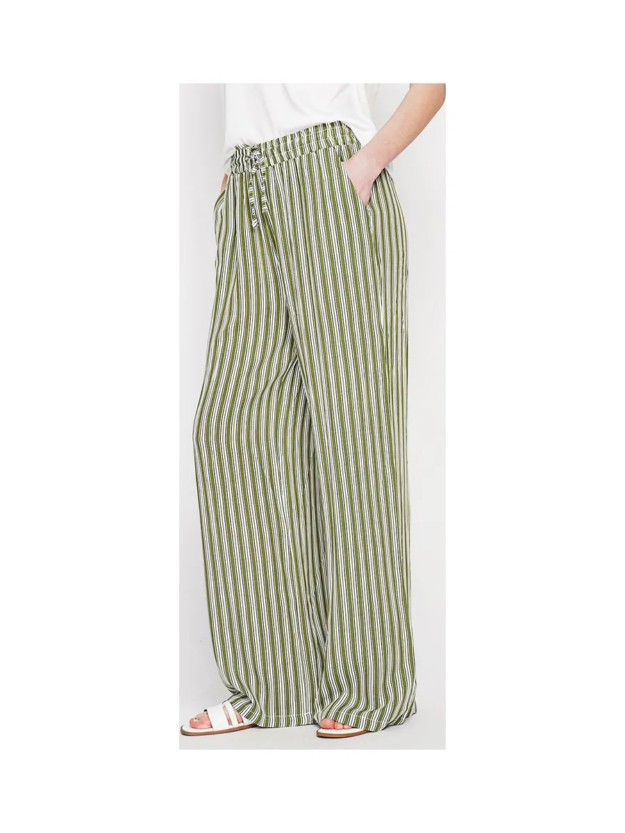 Pantalon taille haute à rayure avec cordons de serrage avec poches 1