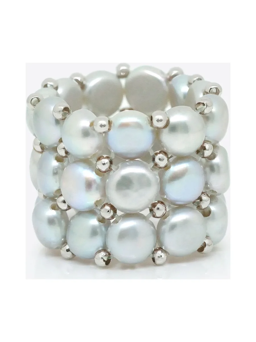 Bague 3 Rangs Véritables Perles d'Eau Douce 4 mm 5