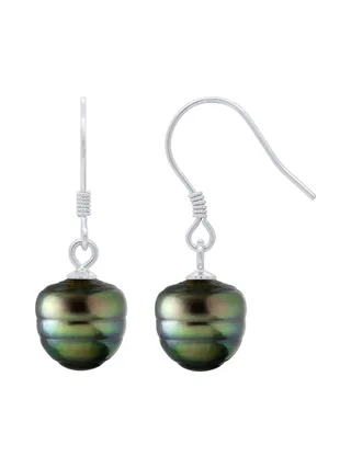 Boucles d'Oreilles Véritables Perles de Tahiti Cerclées 9-10 mm — Argent 925 Millièmes Rhodié 3
