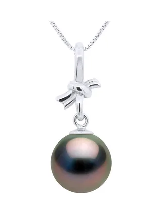 Pendentif Véritable Perle de Tahiti Ronde 9-10 mm — Or Blanc 375 Millièmes 1