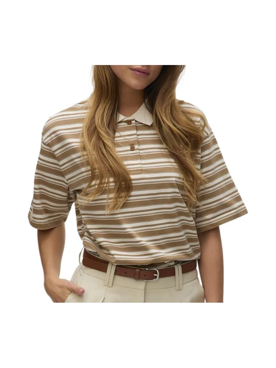 Polo Marron/Blanc Femme Vero Moda Awmaren 2/4 2