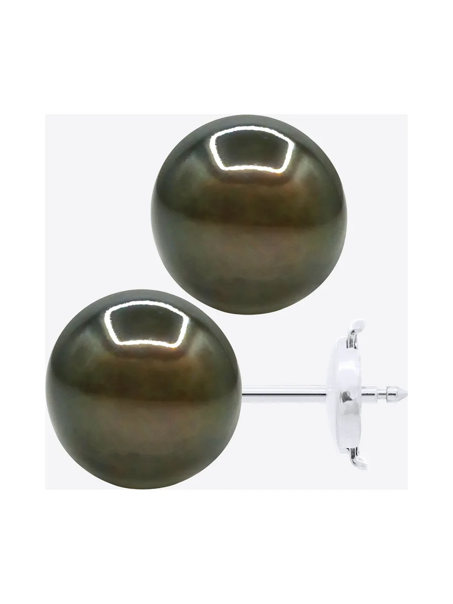 Boucles d'Oreilles Véritables Perles de Tahiti Rondes 10-11 mm — Or Blanc 375 Millièmes 5