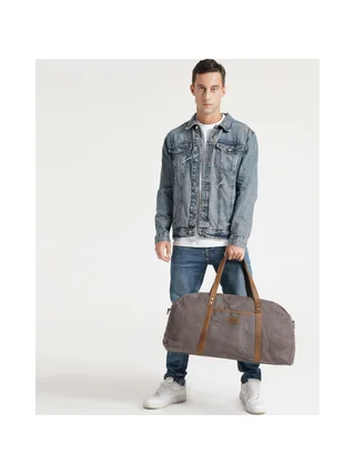BOB - Sac de voyage en cuir véritable et toile enduite - Bleu 21