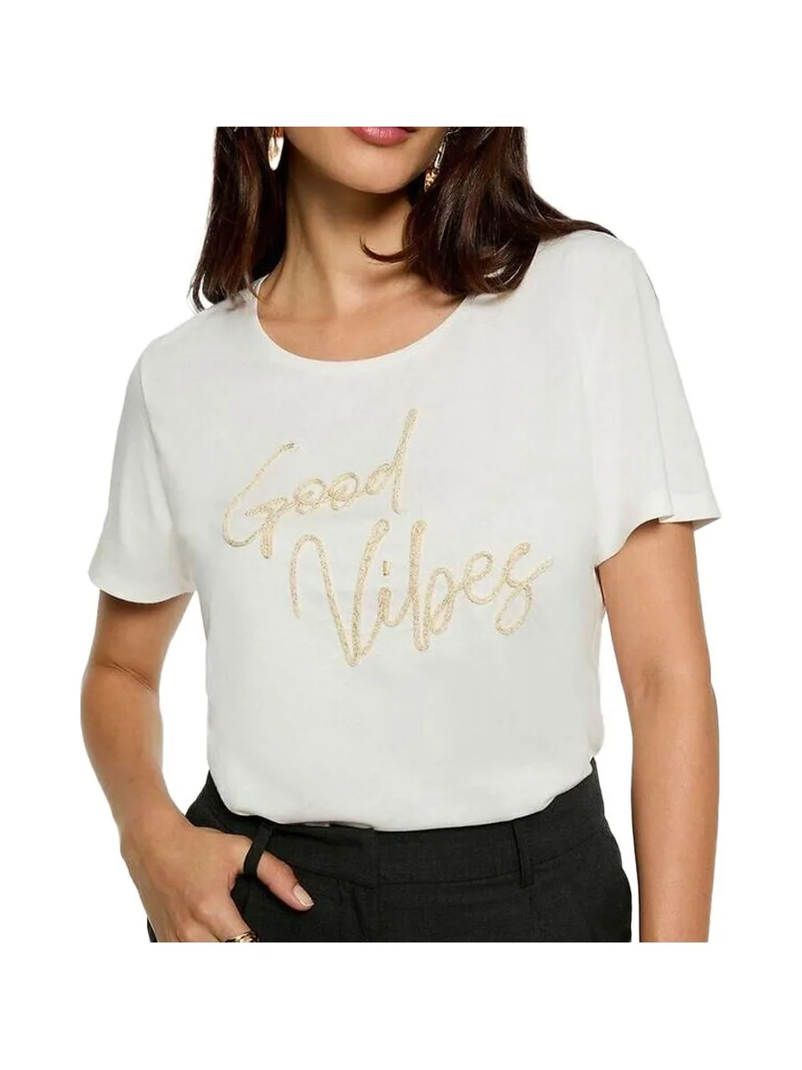 T-shirt Blanc/Doré Femme Morgan Sérigraphie 2