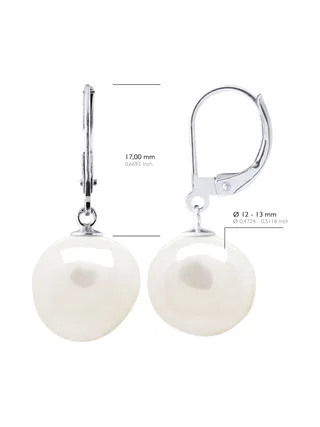 Boucles d'Oreilles Véritables Perles d'Eau Douce Baroques 12-13 mm — Or Blanc 375 Millièmes 2