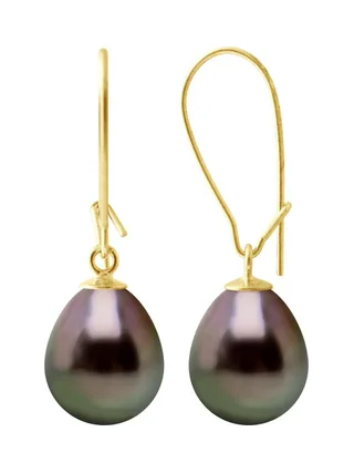 Boucles d'Oreilles Véritables Perles de Tahiti Poires 9-10 mm — Or Jaune 375 Millièmes 3