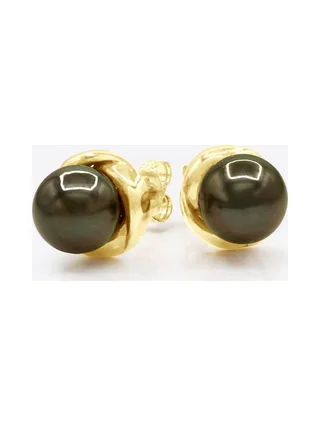 Boucles d'Oreilles Véritables Perles de Tahiti Rondes 7-8 mm — Or Jaune 375 Millièmes 1