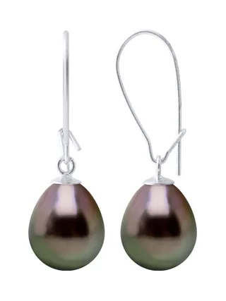 Boucles d'Oreilles Véritables Perles de Tahiti Poires 9-10 mm — Or Blanc 375 Millièmes 4