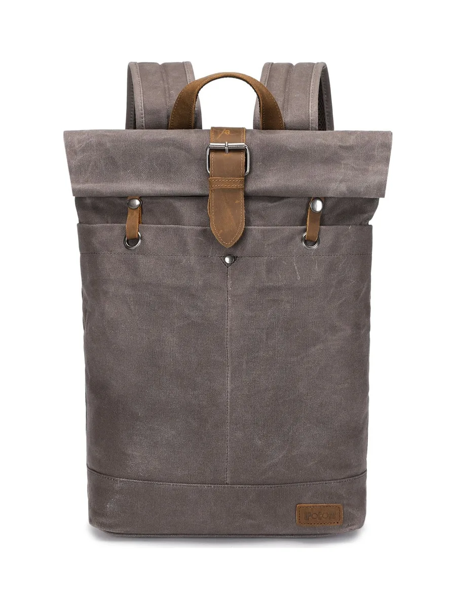 STAN - Sac à dos en cuir véritable et toile enduite - Bleu 49