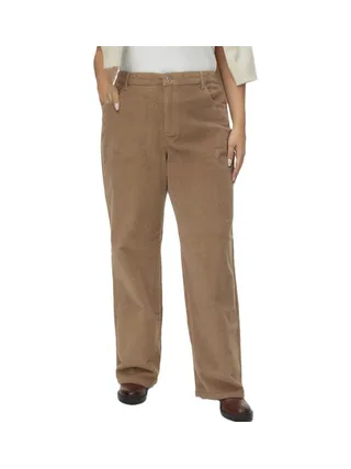 Pantalon en Velours Beige Foncer Femme Vero Moda Curve Corudroy 1