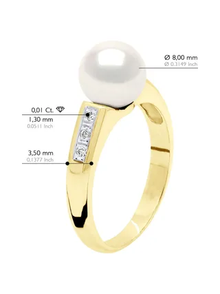Bague Véritable Perle d'Eau Douce Ronde 8-9 mm Diamant 0.06 ct — Or Jaune 375 Millièmes 2