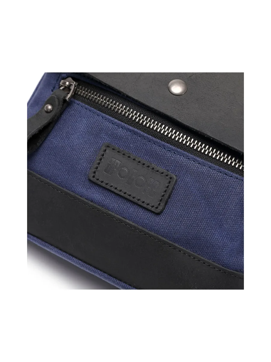 JEFF - Pochette banane en cuir véritable et toile enduite - Bleu 39