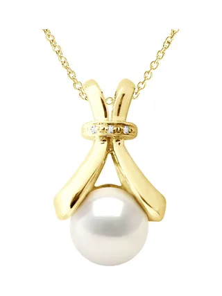 Collier Véritable Perle de Tahiti Bouton 6-7 mm Diamant 0.01 ct — Or Jaune 375 Millièmes — 42 cm 1