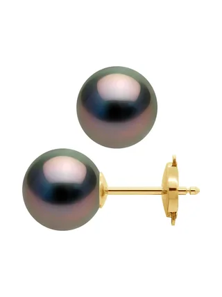 Boucles d'Oreilles Véritables Perles de Tahiti Rondes 9-10 mm — Or Jaune 375 Millièmes 1