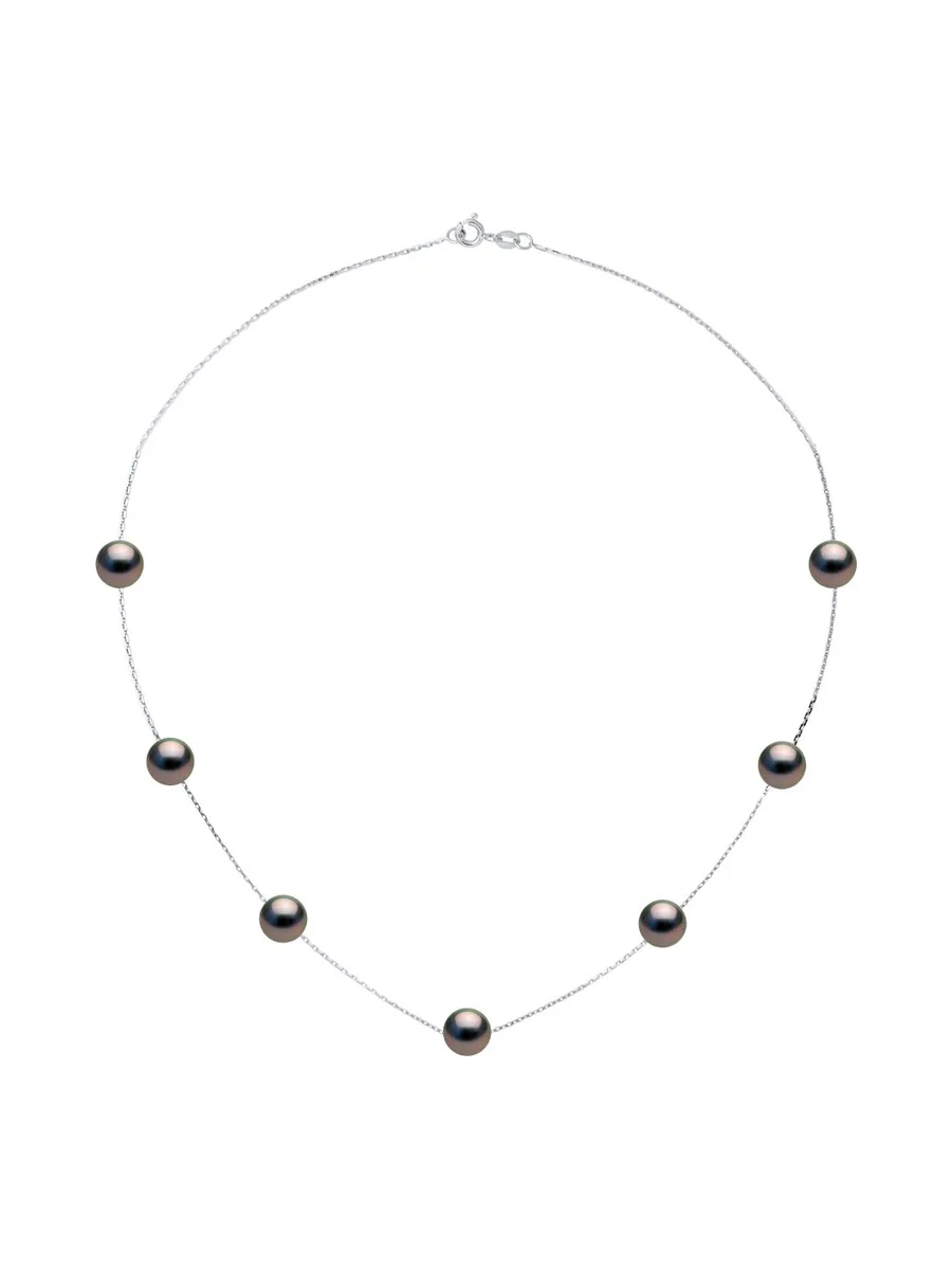 Collier Véritable Perle de Tahiti Ronde 7-8 mm — Or Blanc 375 Millièmes — 42 cm 1