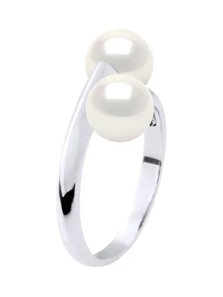 Bague Toi & Moi Véritables Perles d'Eau Douce Rondes 6-7 mm — Argent 925 Millièmes Rhodié 3