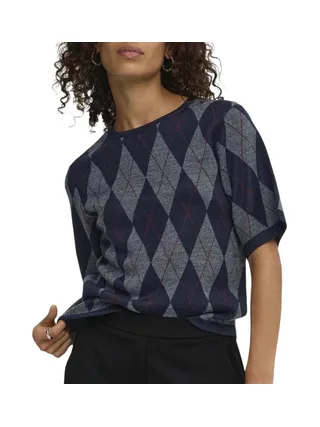 Pull Marine/Gris Femme JDY Maggy Argyle 1