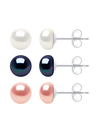 Boucles d'Oreilles Véritables Perles de Culture d'Eau Douce 6-7 mm — Argent 925 Millièmes 1