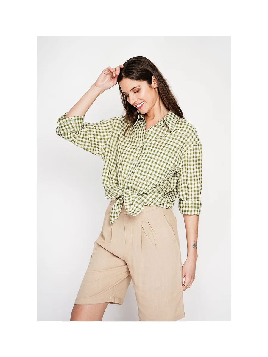 Chemise longue coupe oversize Poche poitrine à manches longues à carreaux 6