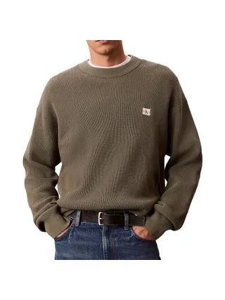 Sweat Vert Homme Calvin Klein Jeans Waffle Badgeses 1