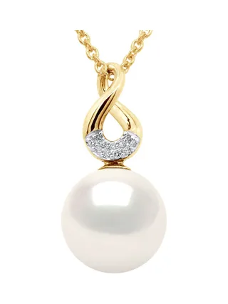 Collier Véritable Perle d'Eau Douce Ronde 9-10 mm Diamants 0.03 ct — Or Jaune 375 Millièmes — 42 cm 1