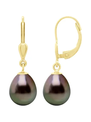 Boucles d'Oreilles Véritables Perles de Tahiti Poires 9-10 mm — Or Jaune 375 Millièmes 4
