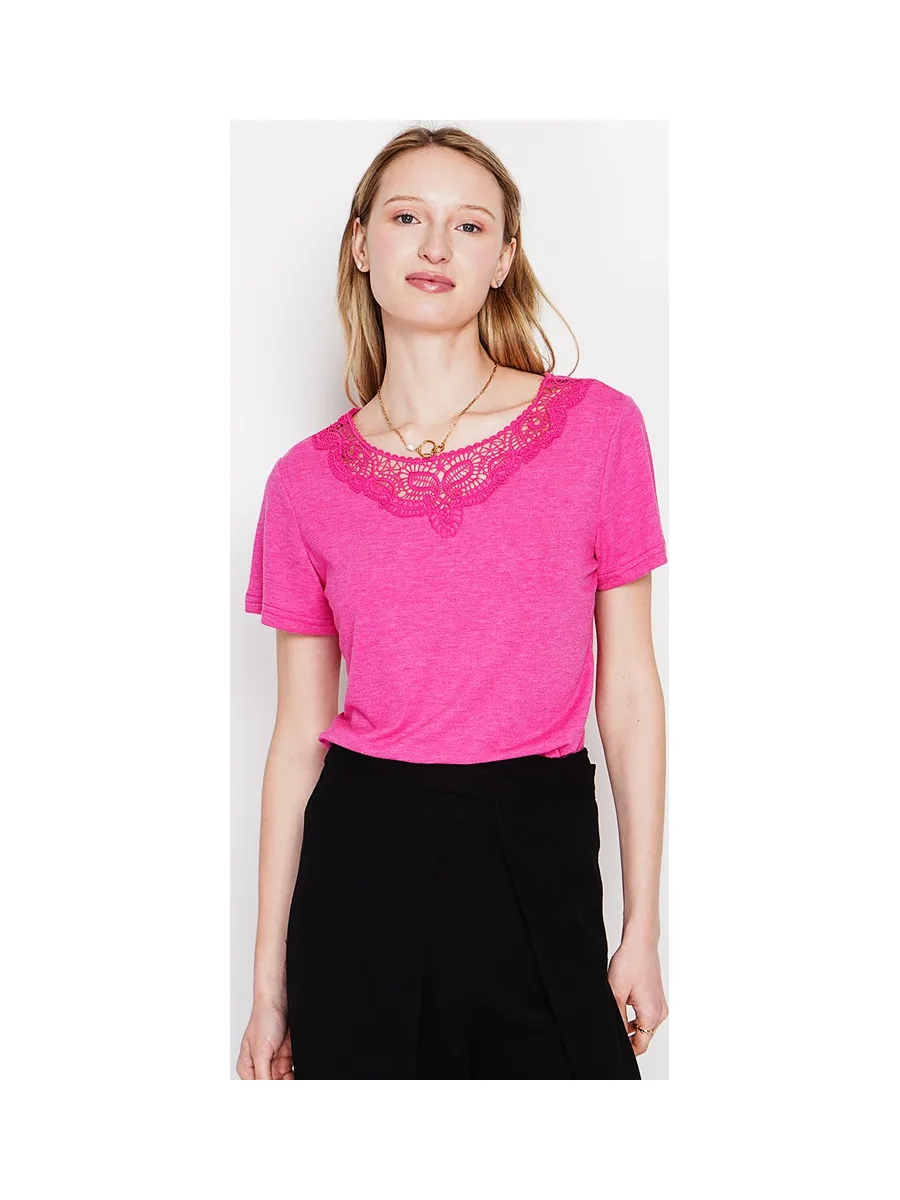 T-shirt col rond manches court dentelle 13