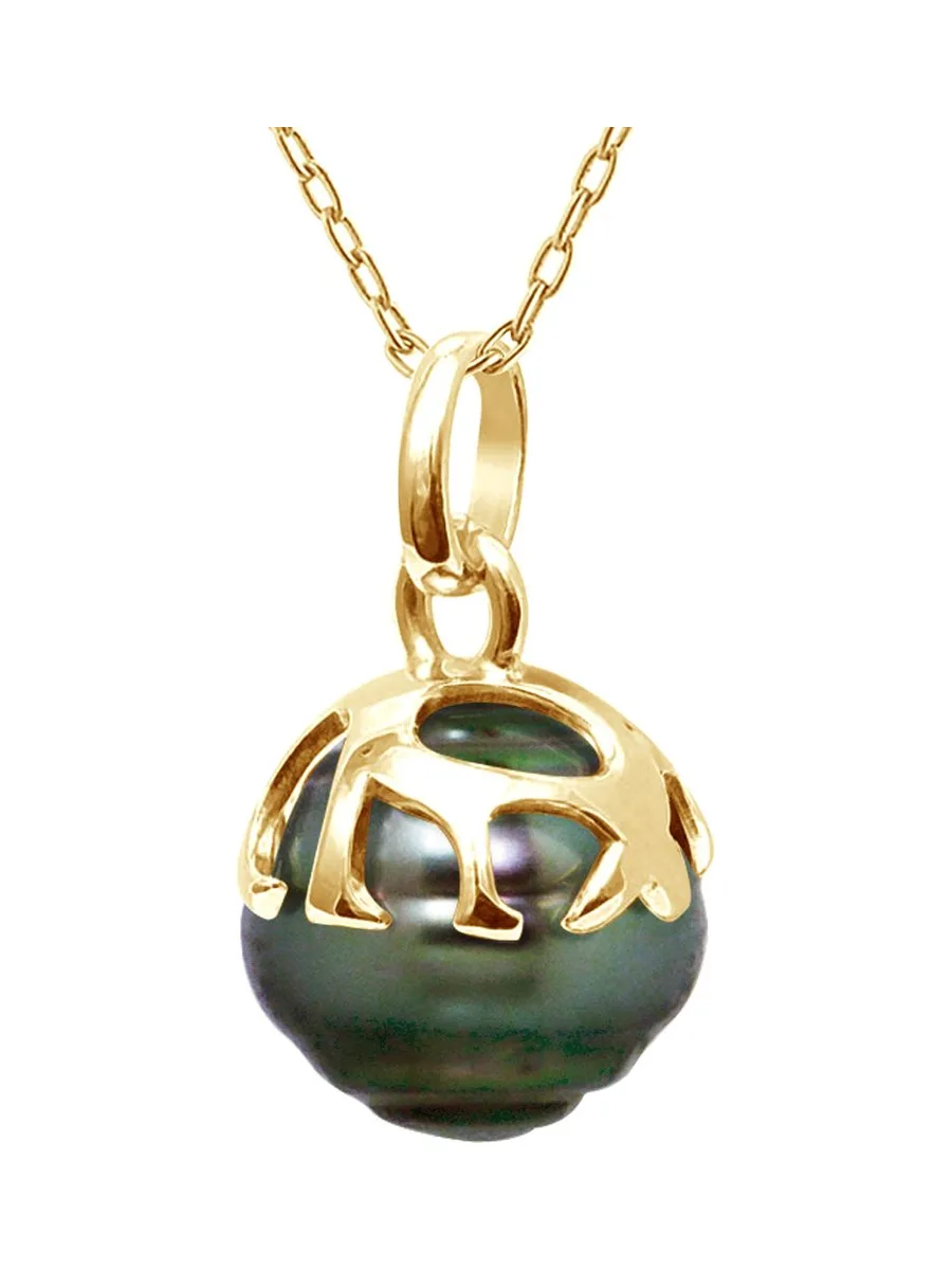 Pendentif Bélière Articulée Véritable Perle de Tahiti Cerclée 9-10 mm — Or Jaune 375 Millièmes 1