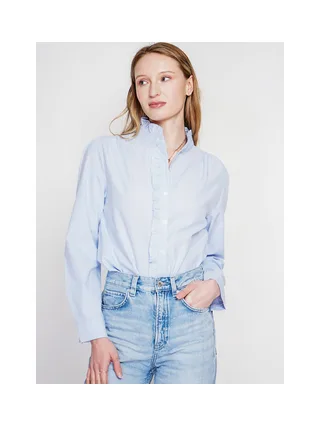 Chemise col montant rayée à manches longues boutonnée devant 2