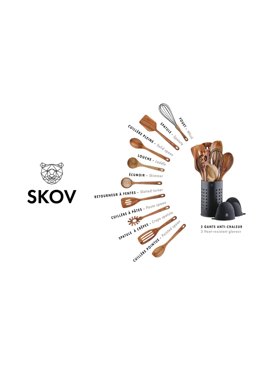 Set d'ustensiles de cuisine en bois d'acacia SKOV - 12 pièces 3