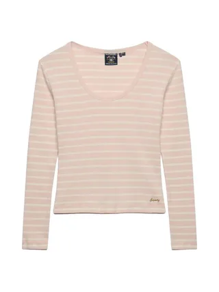 T-shirt Manches Longues Rose/Blanc à Rayures Femme Superdry Striped 2