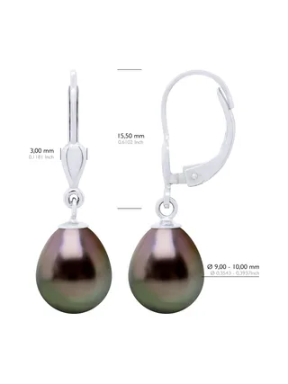 Boucles d'Oreilles Véritables Perles de Tahiti Poires 9-10 mm — Or Blanc 375 Millièmes 2