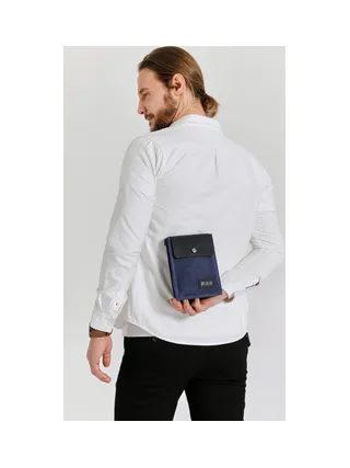 VAL - Pochette bandoulière en cuir véritable et toile enduite - Bleu 8