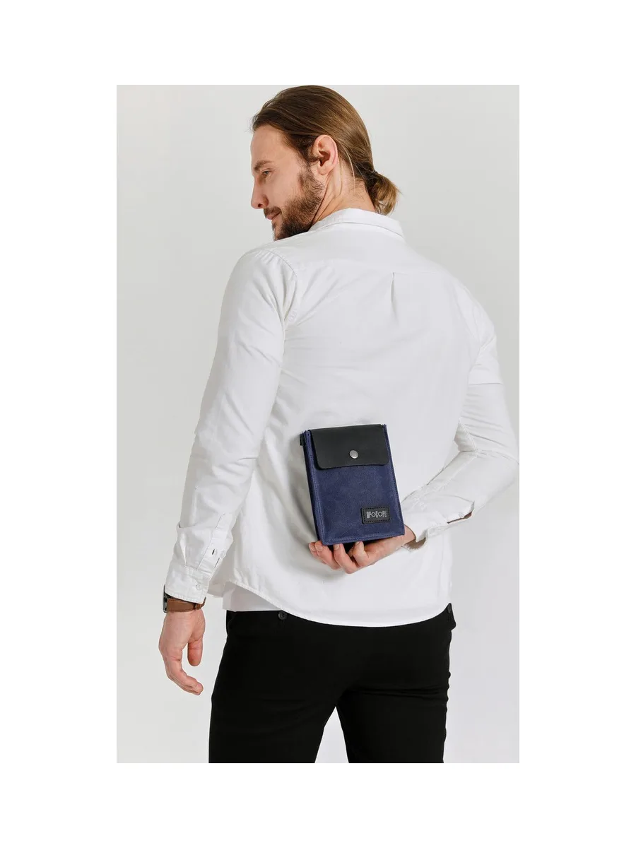 VAL - Pochette bandoulière en cuir véritable et toile enduite - Bleu 40