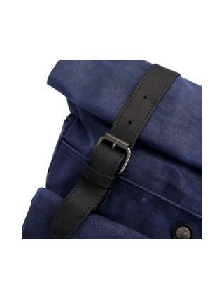 JACK - Sac à dos en cuir véritable et toile enduite - Bleu 7