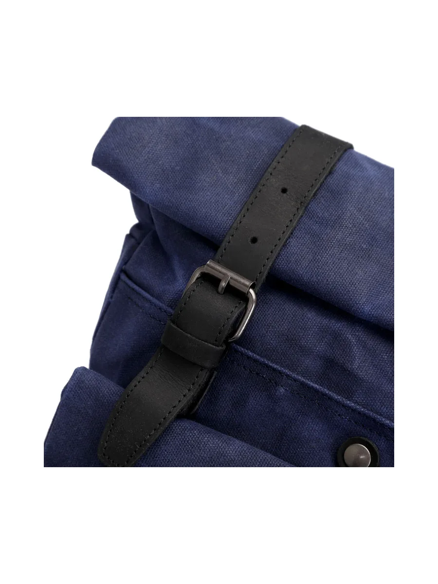 JACK - Sac à dos en cuir véritable et toile enduite - Bleu 7