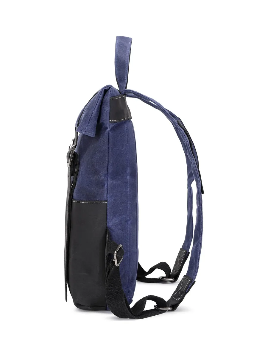 NES - Sac à dos en cuir véritable et toile enduite - Bleu 35