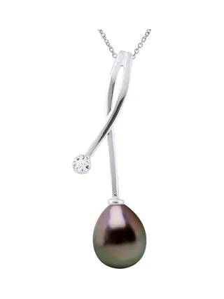 Collier Perles de Tahiti Poires 8-9 mm Diamants 0.02 ct — Or Blanc 375 Millièmes — 42 cm 1