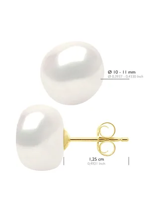 Boucles d'Oreilles Véritables Perles d'Eau Douce Baroques 10-11 mm — Or Jaune 375 Millièmes 2