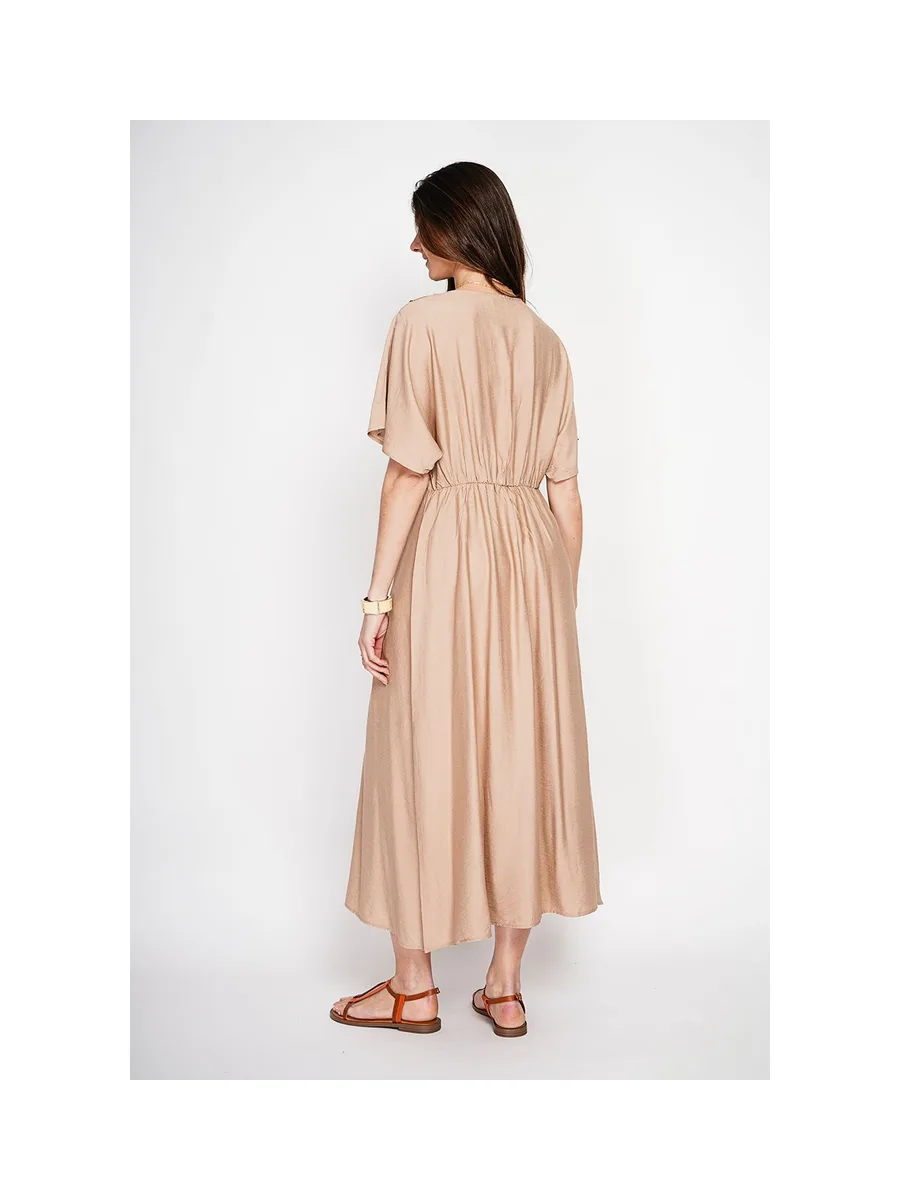 Robe longue col V à manches chauve-souris 3